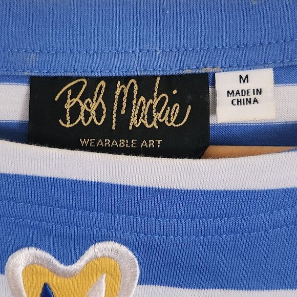 Bob Mackie Art To Wear Blue White Striped Floral Splash Shift Dress Size M - Picture 4 of 5